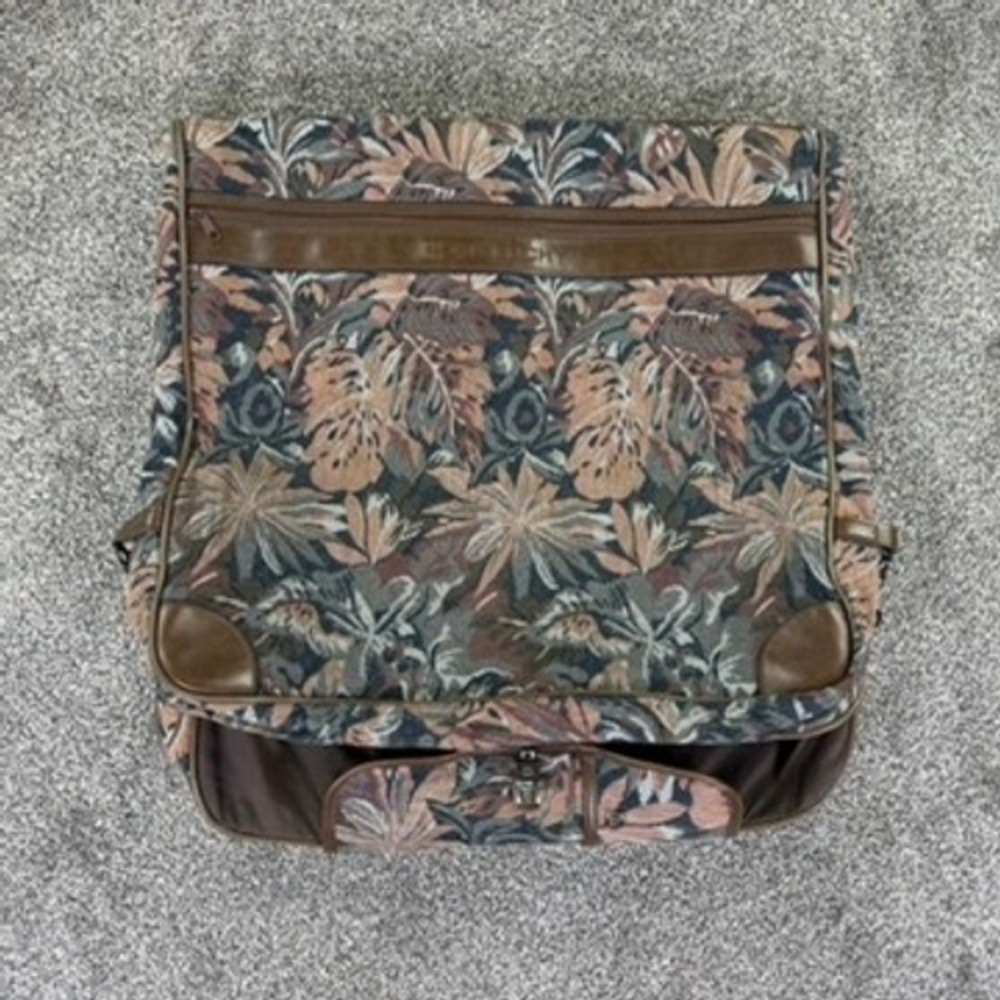 Givenchy Vintage Garment Bag Tropical Floral Tapestry Travel Suit Carrier Brown